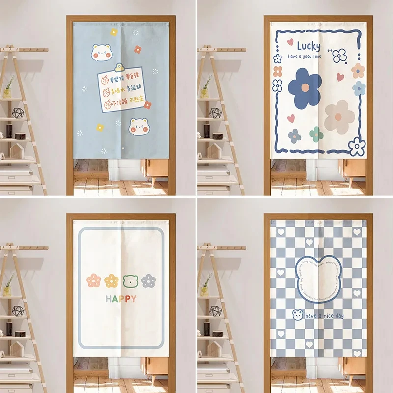 귀여운 곰 한국 문짝 커튼, 가정용 침실 출입구 분할 거실 식당 주방 입구 걸이식 하프 커튼 장식 