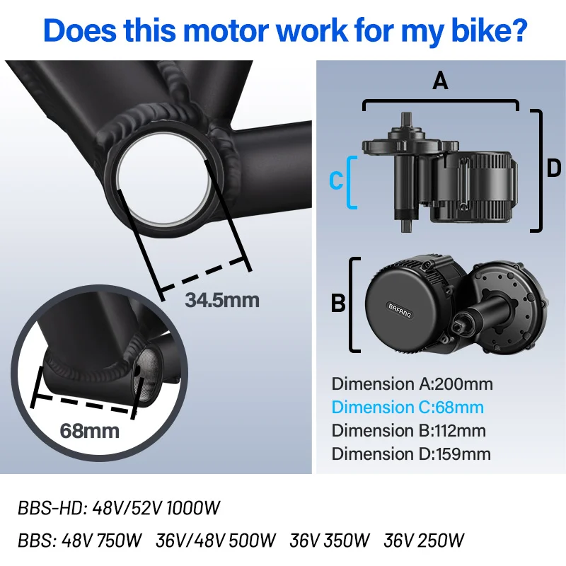 BAFANG BBSHD BBS01 BBS02B BBS02 BBS01B Ebike Mid Drive Motor Kit 1000W 750W 500W 350W 250W 48V 36V for Ebike Conversion Kit Ebike Motor Kit