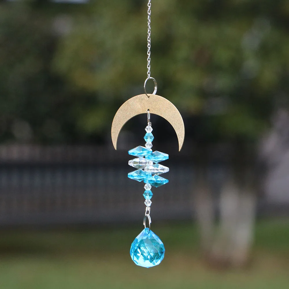 Crystal Ball Suncatcher Rainbow Prism Moon Sun Catchers Garden Decoration Outdoor Window Hanging Moon Crystal Decoration