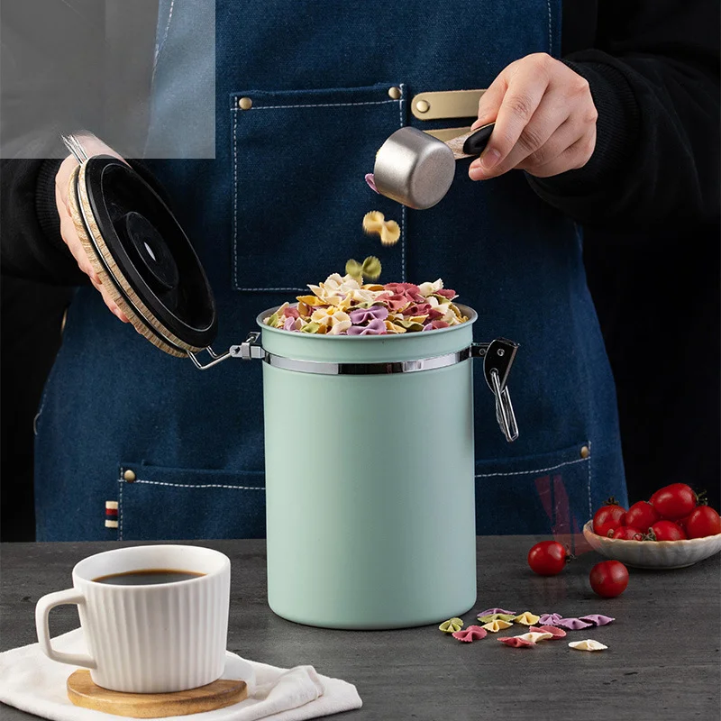 Coffee Bean Storage Tank Stainless Steel Kitchen Sealed Jar Tea Powder Storage Jar with Timetable Exhaust Valve Jars