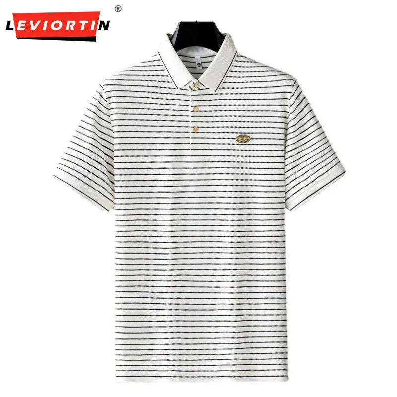 

Мужская летняя рубашка-поло в полоску с коротким рукавом