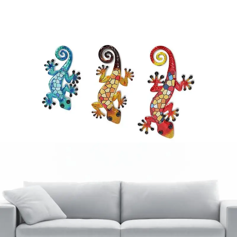 

Reptile Wall Art Sculpture 3 Piece With Hook Hanging Figurines Miniatures Outdoor Metal Ornament For Home Decoration Accessories