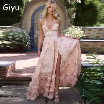 Giyu Sexy Pearl Evening Club Party Dresses Women Summer Dress Elegant Spaghetti Strap Backless Lace Up Maxi Long Ruffles Robe 1