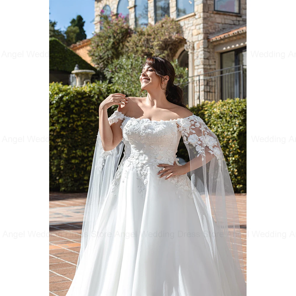 ANGEL Exquisite A-Line Off the Shoulder Plus Size Wedding Dresses 2024 New Backless Bridal Gowns Lace Applique Vestido de Novia 3