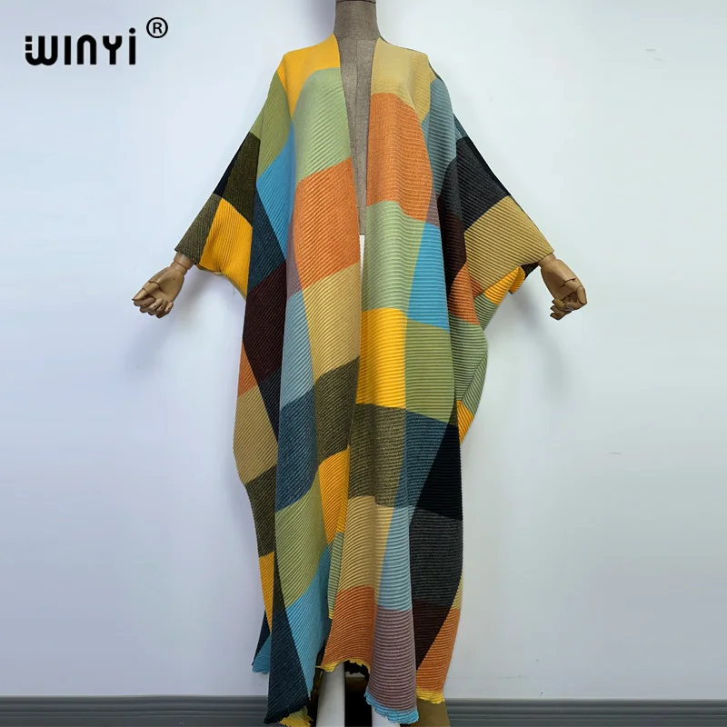 

Зимнее хлопковое плиссированное платье в полоску WINYI, пляжная одежда, элегантный Африканский женский кардиган, популярный богемный праздничный фотокардиган