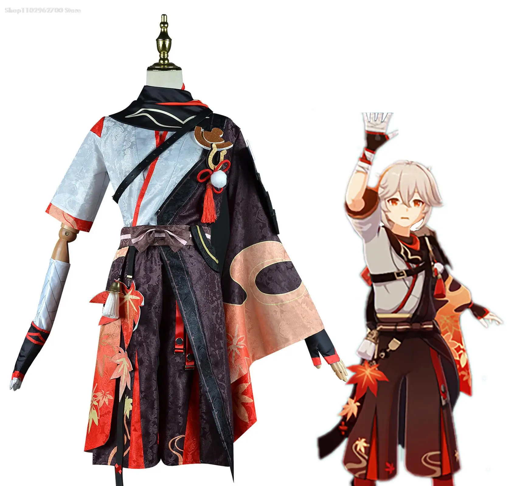 

Kaedehara Kazuha Cosplay Genshin Impact Costume Battle Suit Kaedehara Wanye Uniform Halloween Carnival Samurai Costume Wig Red