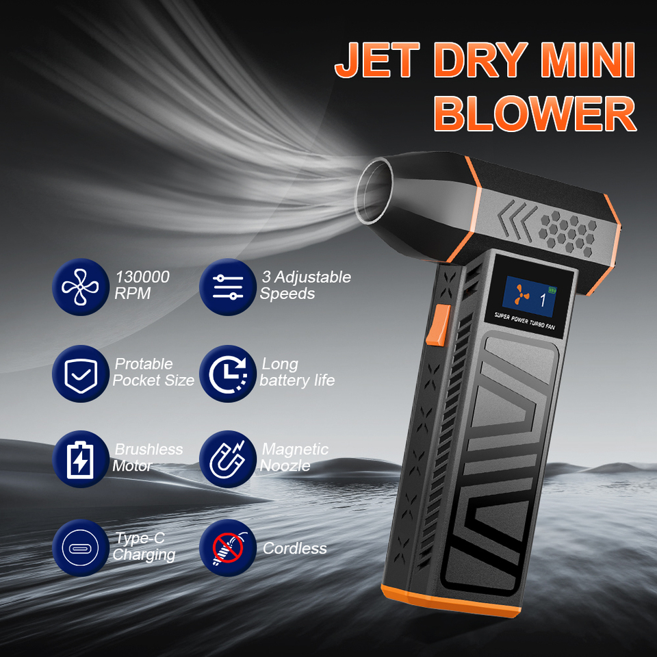 3 Gears adjustable 130000RPM Type-C Charging Electric Air Duster Turbo Jet Fan Car Blowing Snow Cleaning Blower Tool Portable