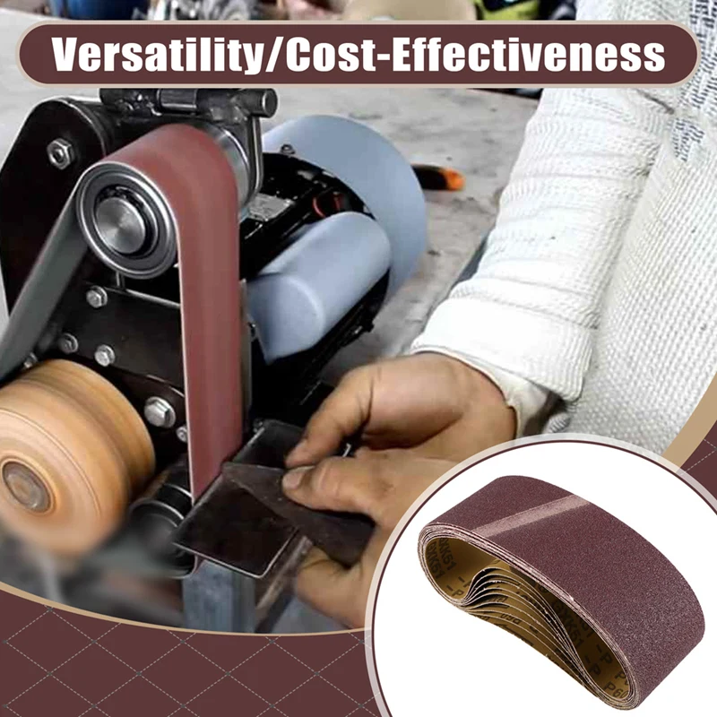 【Hot Selling】10PCS 75X533mm Sanding Belts Aluminum Oxide 3X21in Abrasive Belts P60