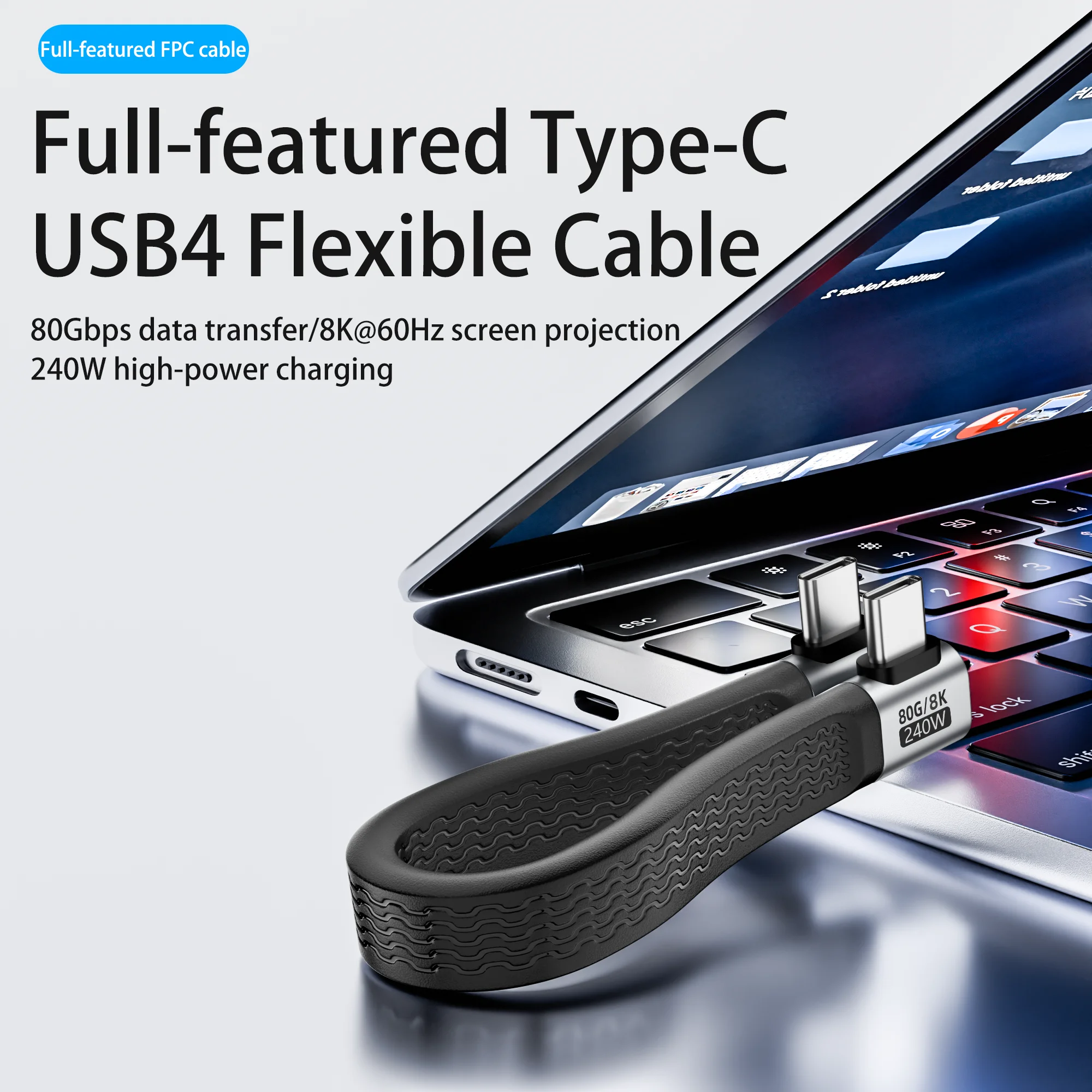 90도 엘보 USB-C to C 케이블 240W PD 고속 충전 USB4.0 썬더볼트 5 80Gbps 8K@60Hz 고속 데이터 케이블 (노트북용)