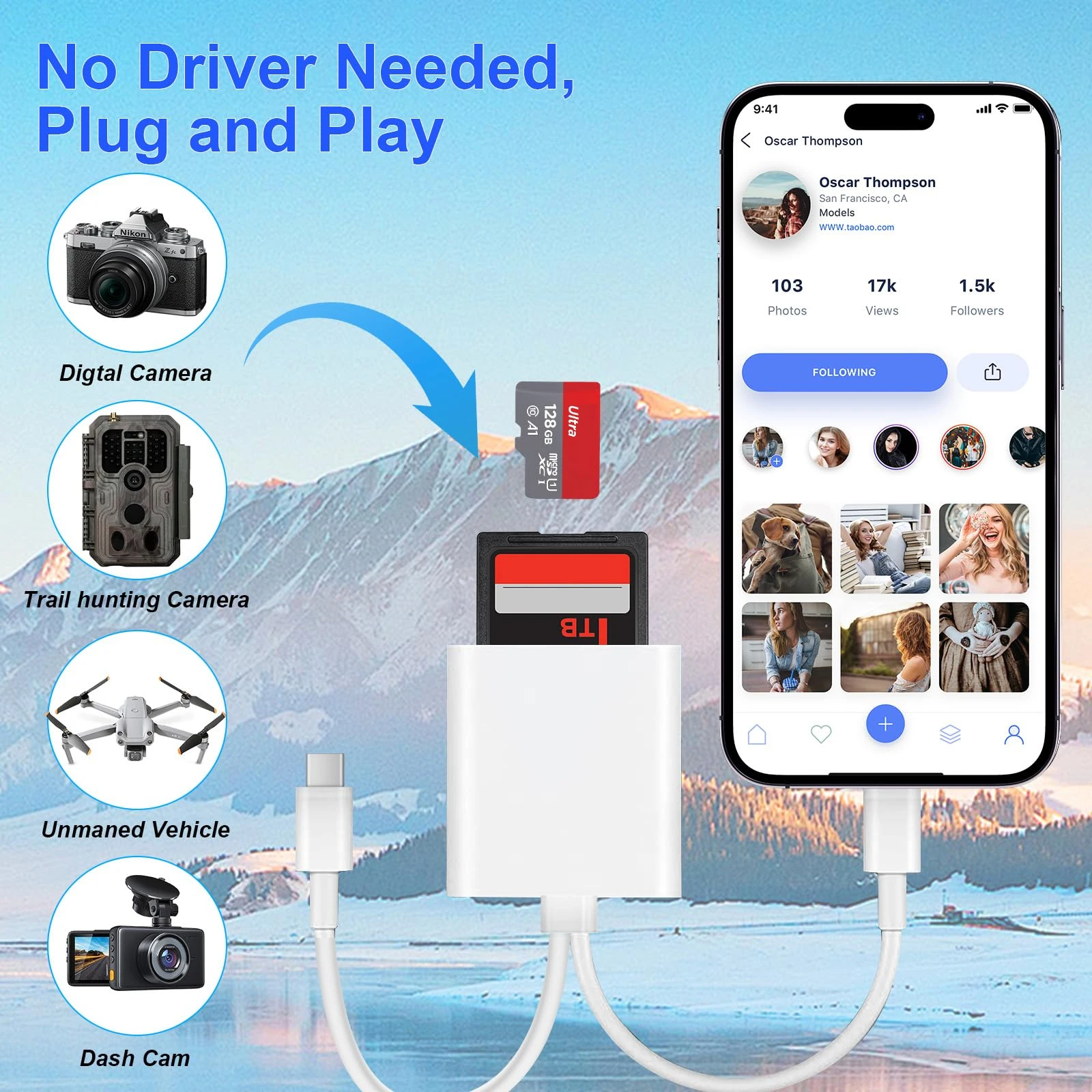아이폰용 SD 메모리 카드 리더기 USB C/라이트닝 듀얼 인터페이스 디지털 카메라 어댑터, 맥북/USBC 노트북용 SD/TF/SIM 카드 지원