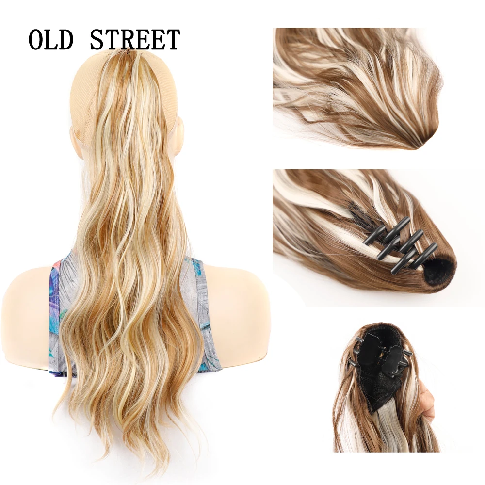 

55cm Synthetic Ponytail Long Claw Clip On Ponytail Hair Extension For Women Pony Tail Hair Hairpiece Black Wave Style Fake Hair