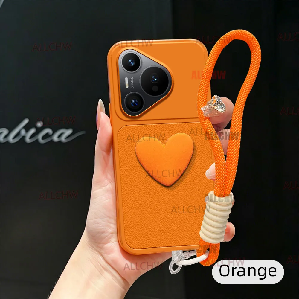 Luxury Leather Matte Love Heart Hand Strap Phone Case