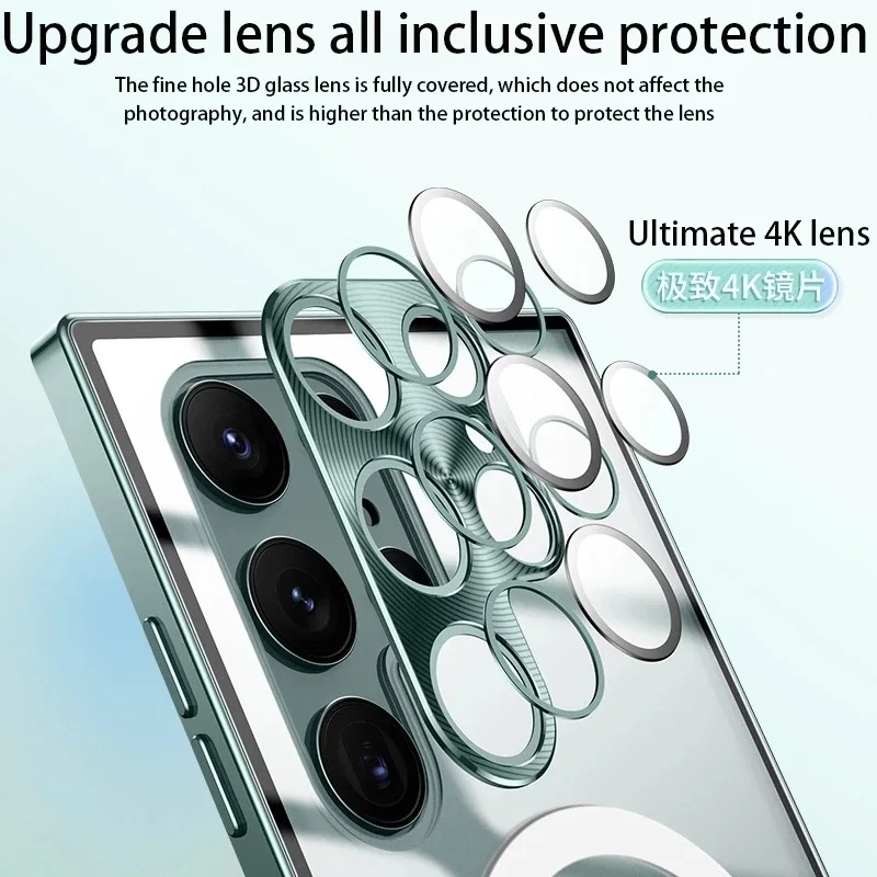 Metal Magnetic For Samsung S24 S23 S22Ultra S23FE Note20Ultra Magsafe Single Sided PC Back Panel Case With Lens Protection