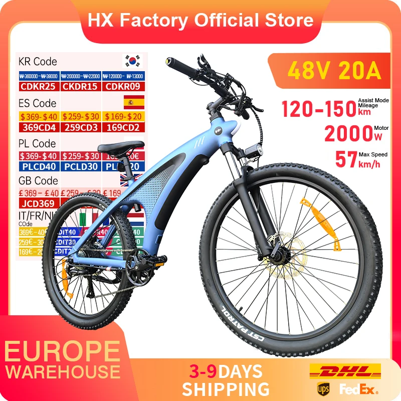 HX Q5 Ebikes 2000W Adults Electric Bike Bicycle 2000W 48V 20AH 27.5 Inch Off-Road Tire Electric E Bikes Mountain Ebike