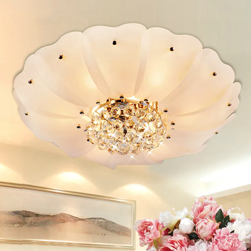 

Теплый домашний светодиодный потолочный светильник, декоративное освещение для гостиной, лампа с хрустальными цветами и затенением
