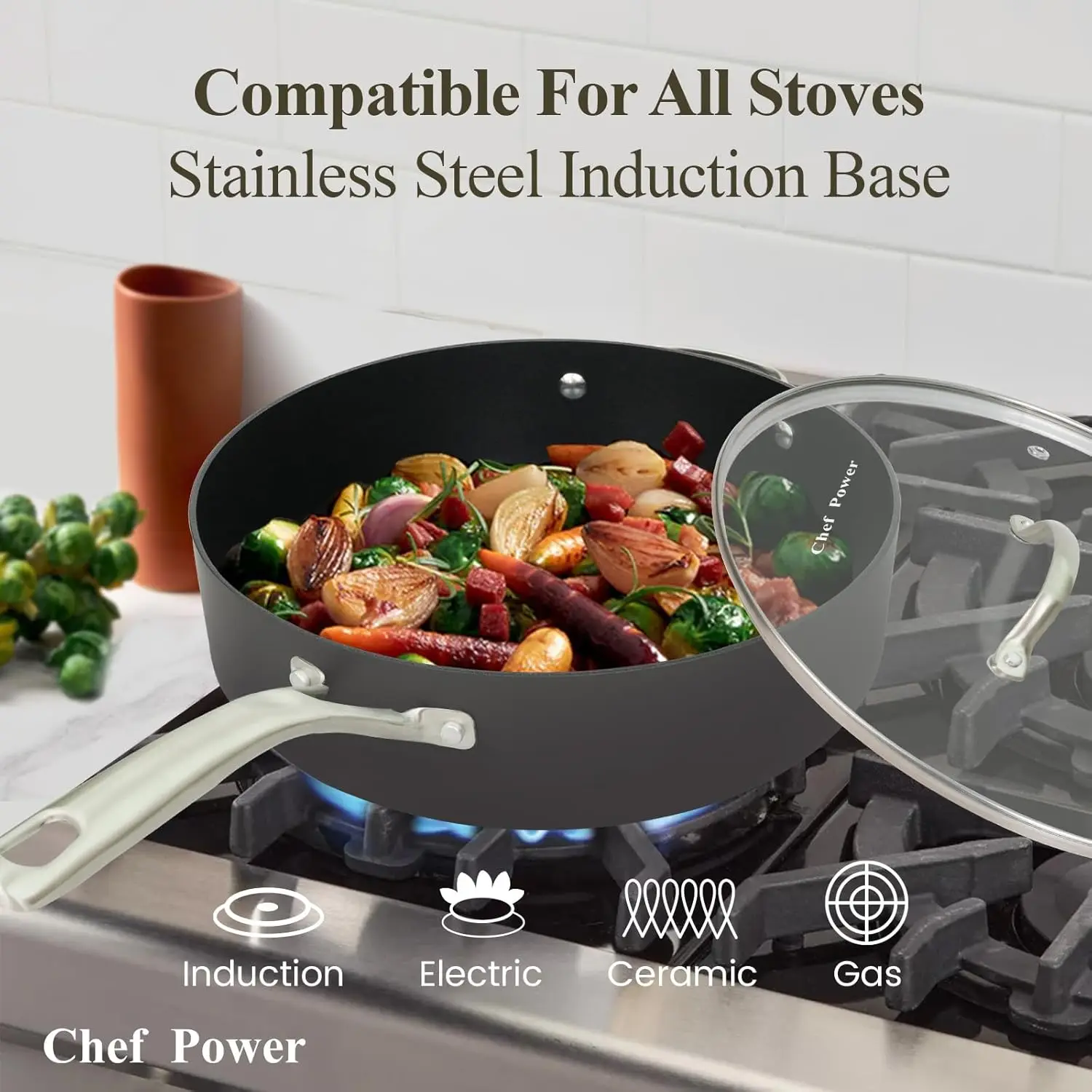 Stainless Steel Handle, Pots and Pans Set Non Stick, Kitchen Induction 6