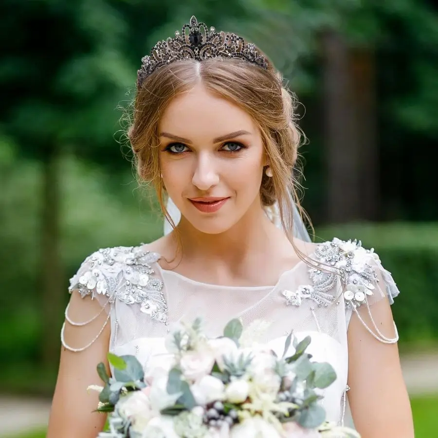 Hochzeits-Haartiara Kristall Braut-Tiara Krone Diadem Schleier Tiaras Haaraccessoires Kopfschmuck Geburtstag Frauen Mädchen – Detail 5