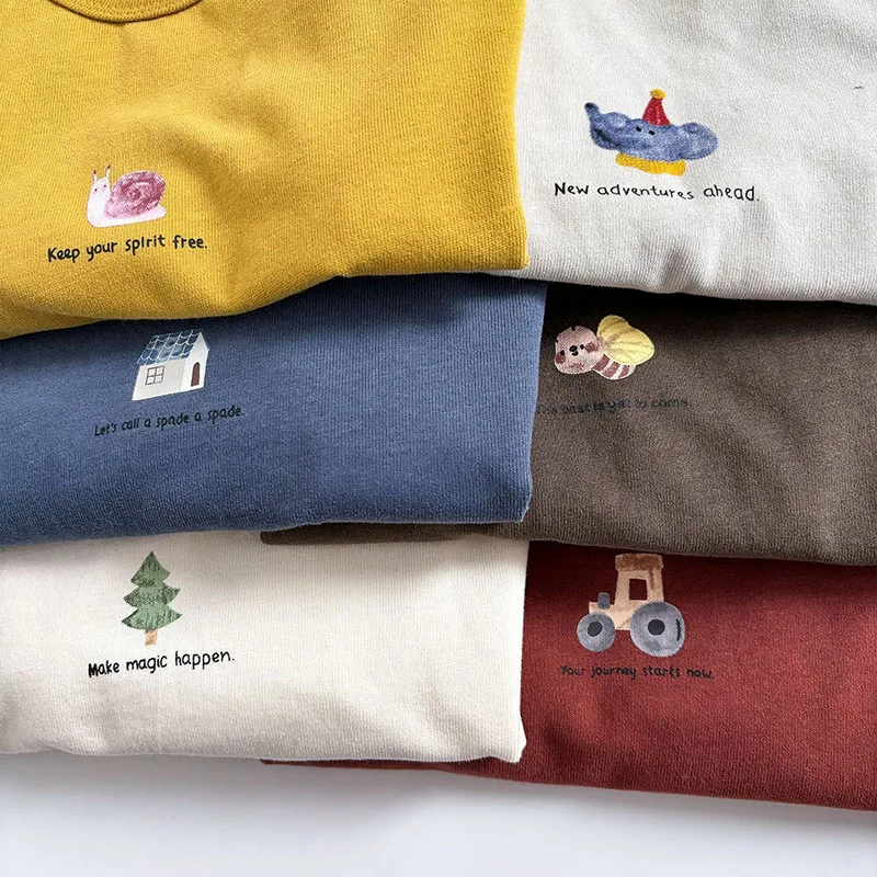 MILANCEL New Spring Kids Thin Style T-shirt 1-5T Children Cartoon Animal Undershirts Girls Outwear Tops 4