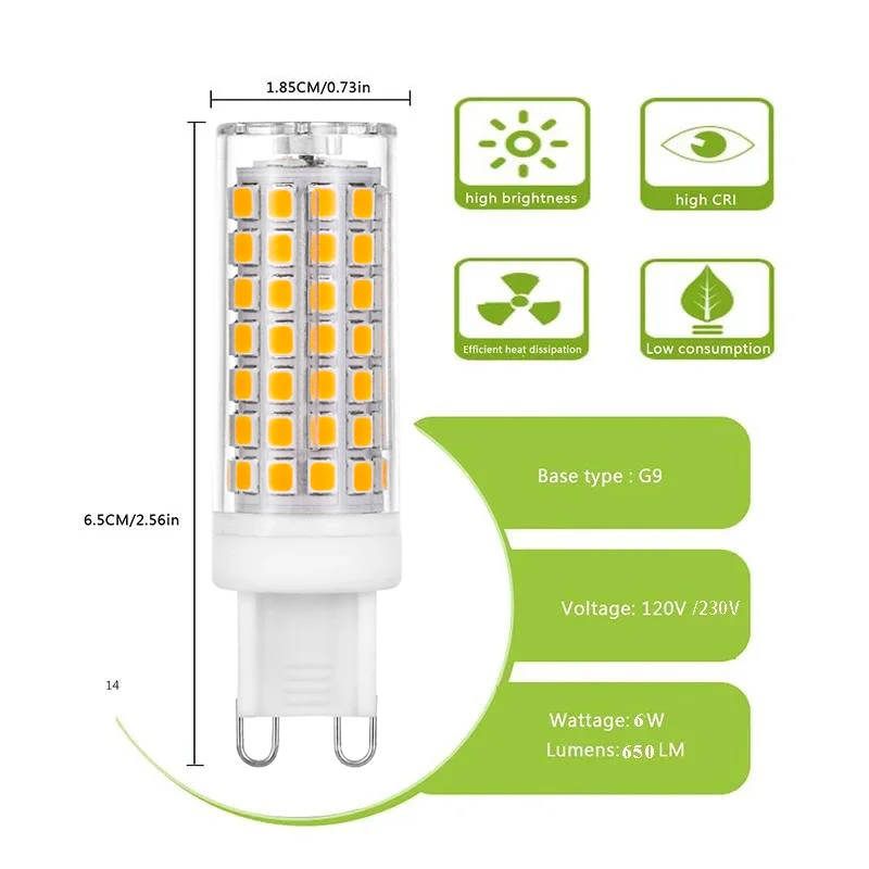 10 Pack G9 LED Dimmable 6W 220V 120V LED Home Lamp G9 Bulb SMD2835 88LED 360&deg; Beam Angle Equivalent 50W 60W T4 Halogen Bulb