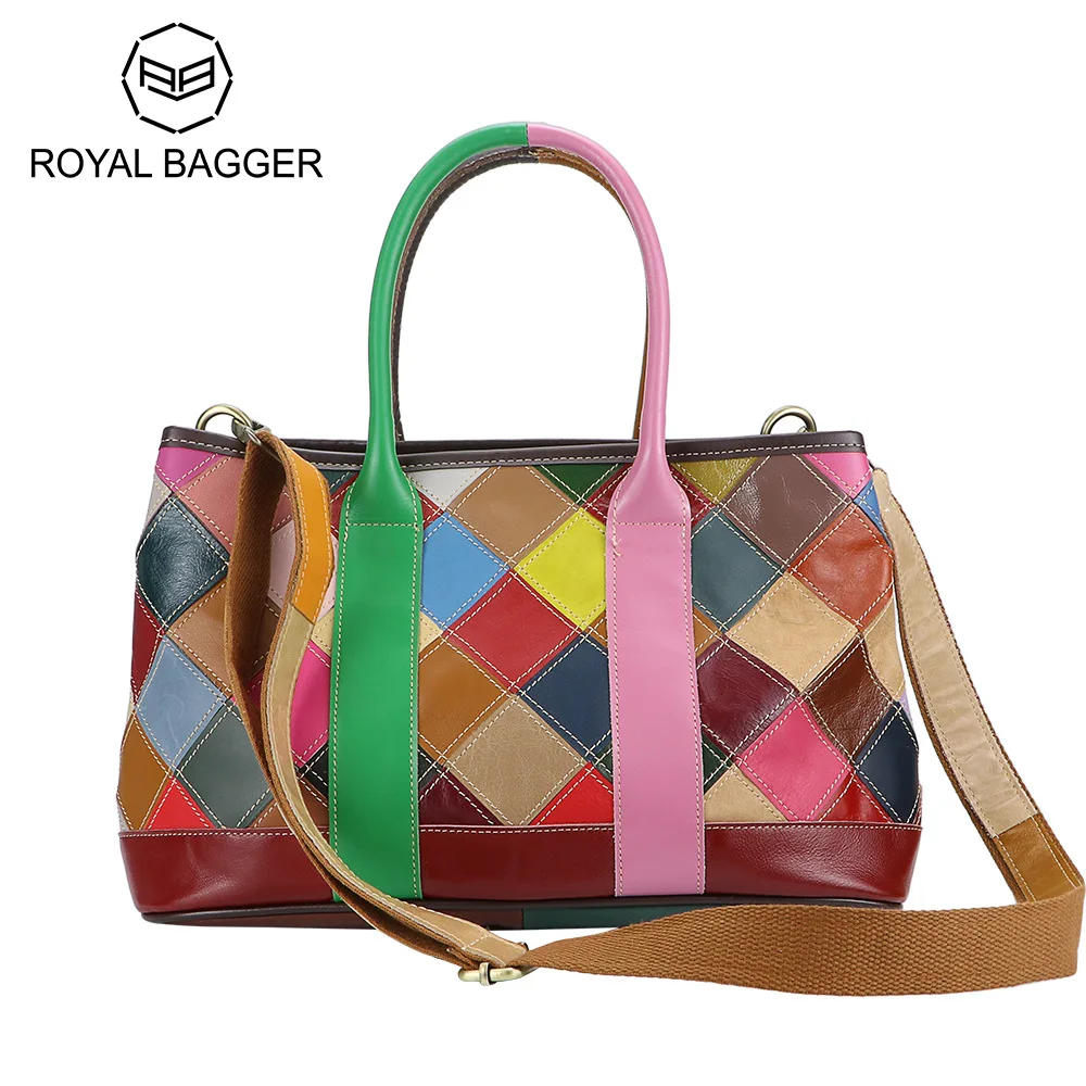 

Royal Bagger Colorblock Patchwork Tote Bags, Genuine Leather Satchel Purse, Luxury Top Handle Shoulder Bag for Women 1728