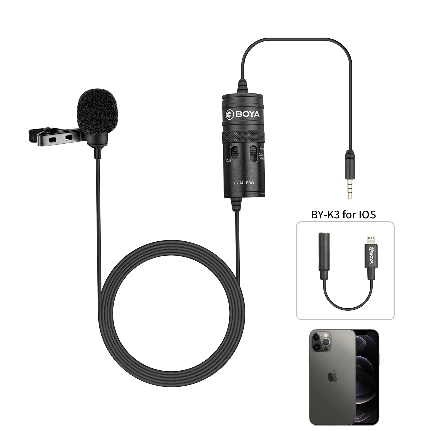 BOYA 6m Lavalier Condenser Microphone for PC Mobile Phone iPhone Android Live Streaming Facebook Blogger Vlog Lapel Microphone 