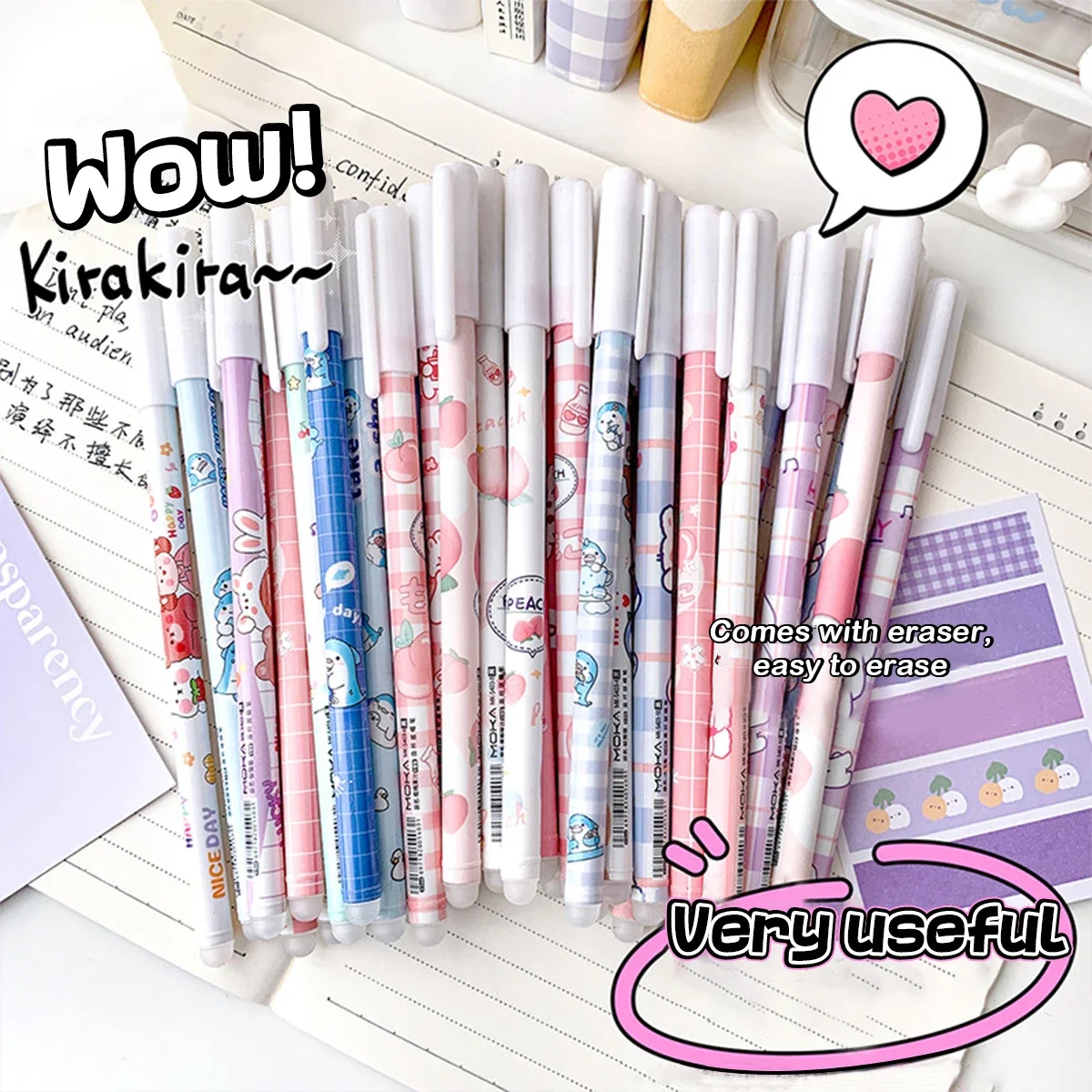 12Pcs Kawaii Erasable Gel Pen Set 0.5mm Blue ink Candy Colors Ballpoint Pens Student Writing Pens School Stationery Office images - 6