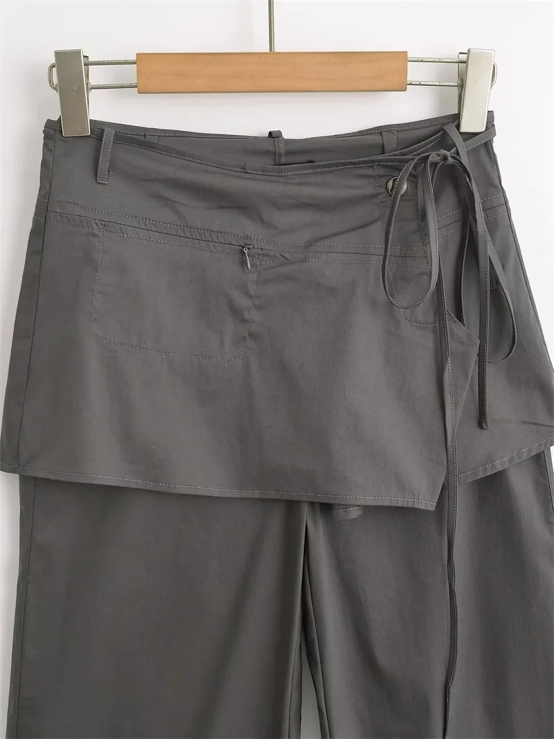 Women Low Straight Classic Layered Wrap Skirt Pants