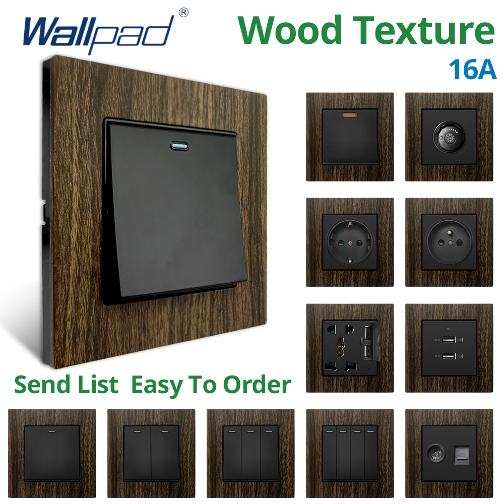 Wallpad Textura de Madeira da Liga Alumínio do Painel da ue Soquetes e Interruptores Led Dimmer Gang Way Usb Porta Carga Rápida 220v