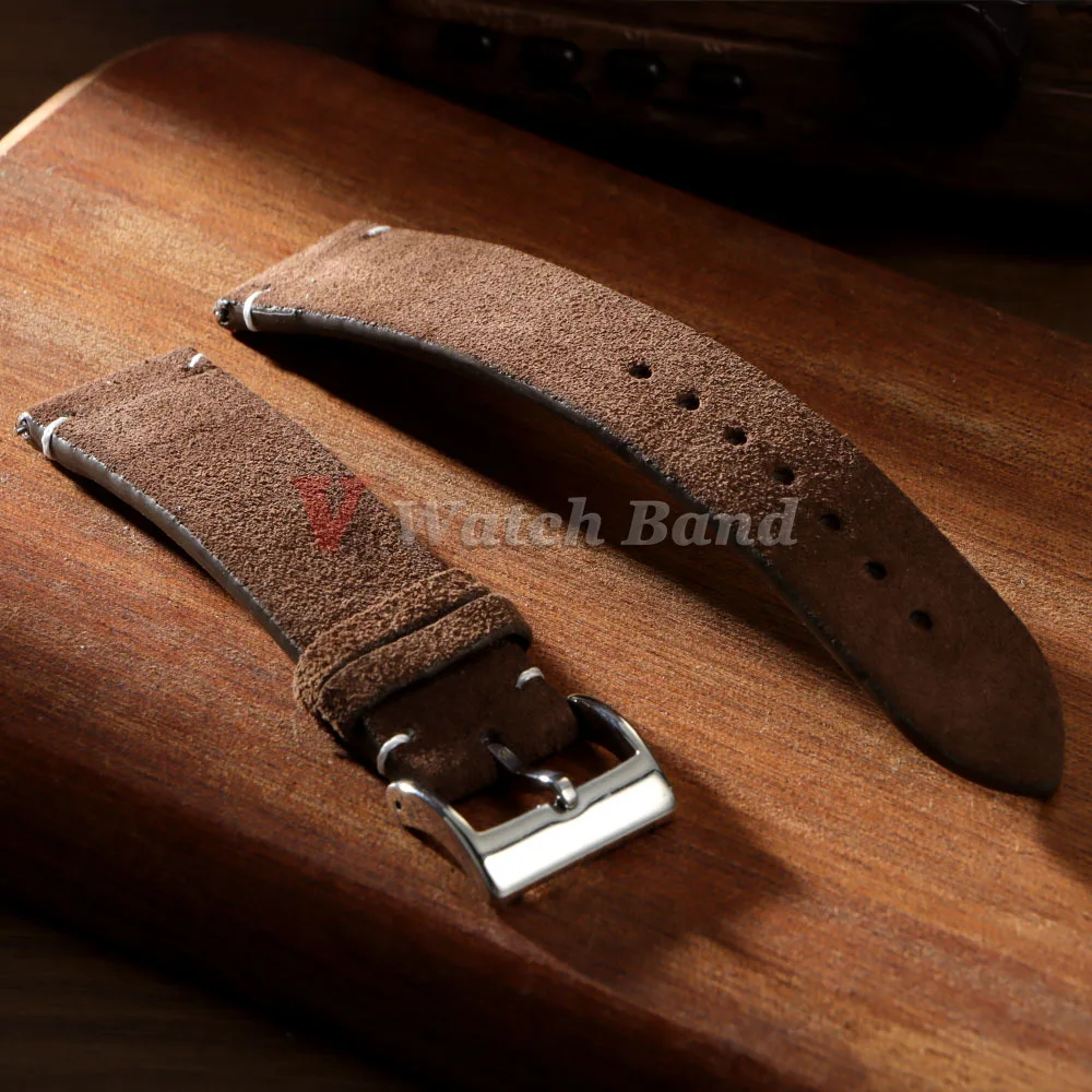Premium Vintage Suede Cowhide Watch Strap in Blue Brown – Sporty & Stylish Replacement Watchband Accessory