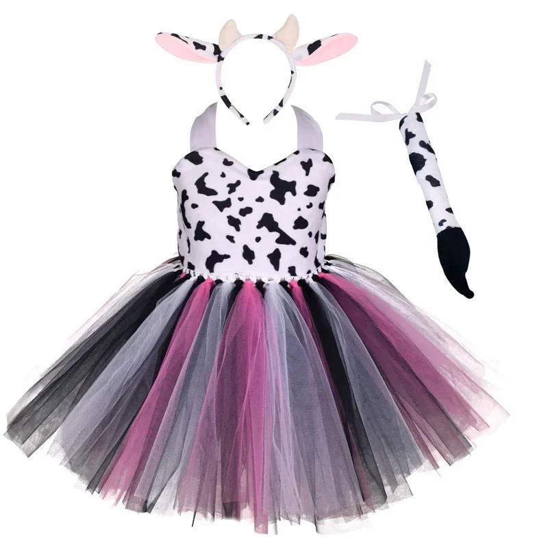 Halloween Animal Cosplay Costume Forest Theme Giraffe Cows Tiger Leopard Zebra Print Tutu Dress Birthday Party