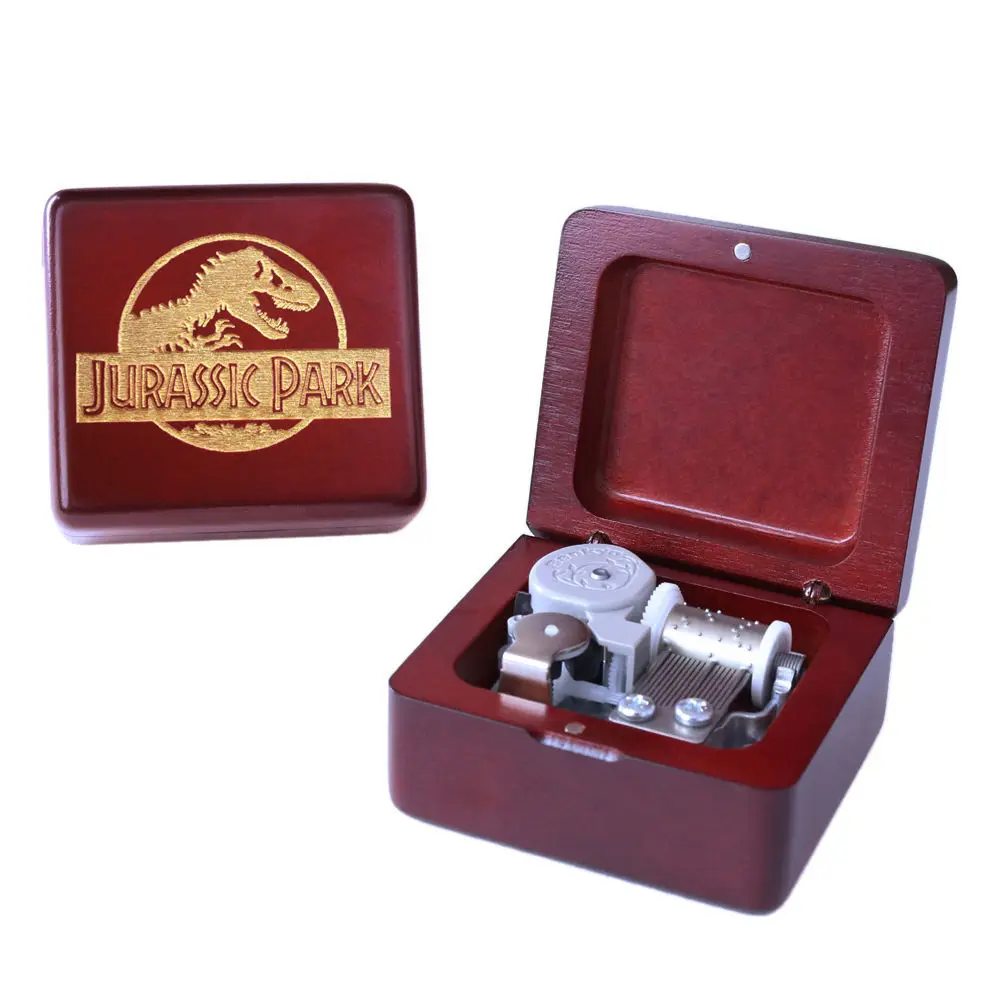 Rosiking Wine red wooden clockwork music box (Jurassic Park) for friends and children's birthday gift