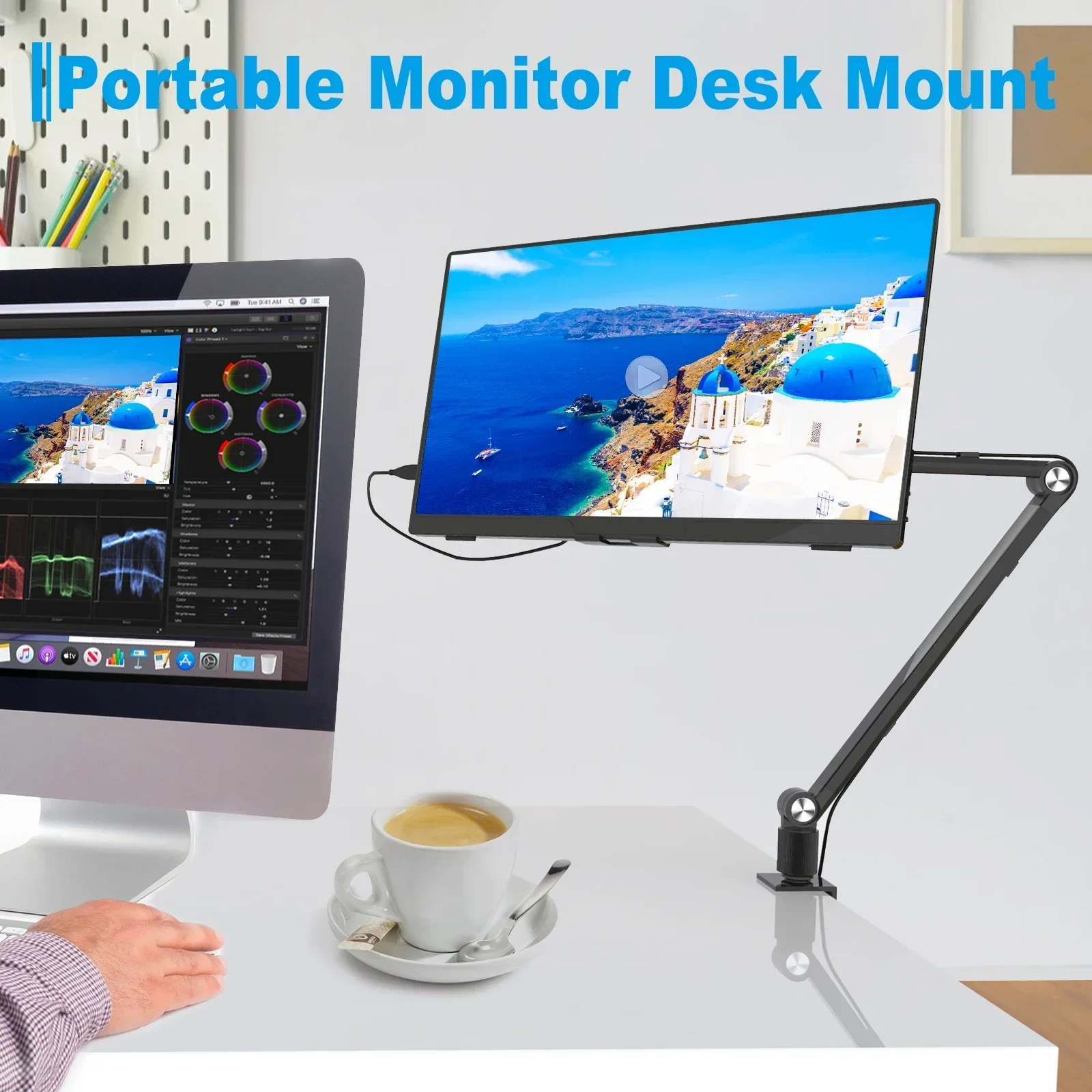 Adjustable Height Tablet Stand For iPad 15 6 16 Inch Screen Portable Monitor Desk Mount With Aluminum Long Rotating Arm tablet stand