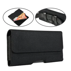 Universal Casual Phone Pouch with Belt Clip Holster and Flip Cover - iPhone 13 Plus (Black)