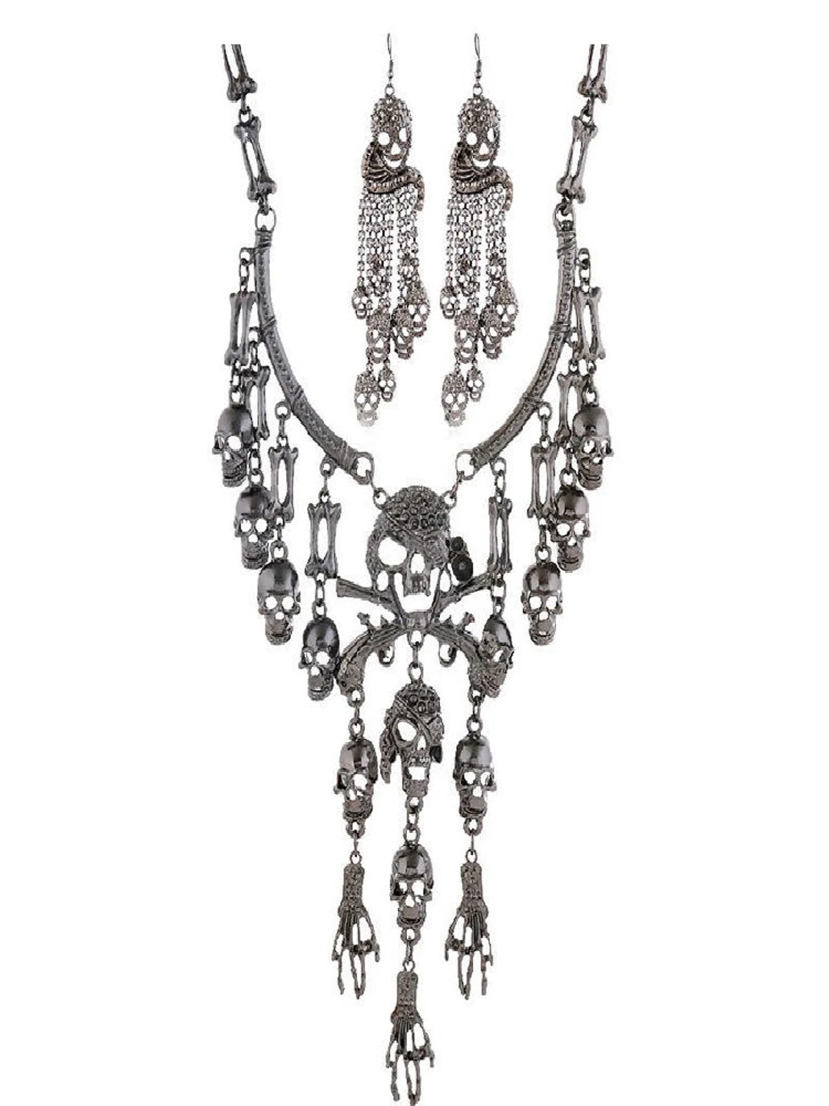 Retro Exaggerated Multi-Layer Skull Head Faionable Tassel Nelace Ghost Hand Clavicle Chain Cross-Border Best-Selling Jewelry