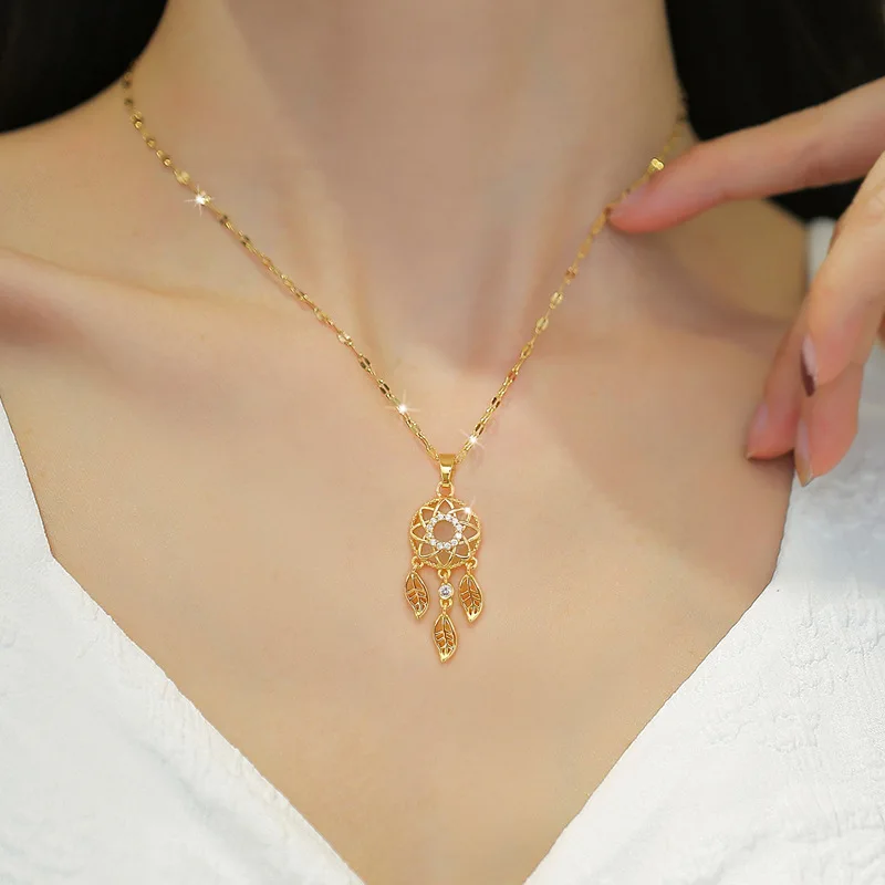 

Hollow dreamcatcher feather tassel necklace women's jewelry wedding banquet new chic ladies necklace