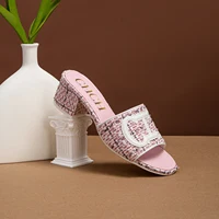 Women's Slippers 2024 New Brand Fabric Low Heel Sandals Outdoor Business Commuter Women's Shoes - Image 3