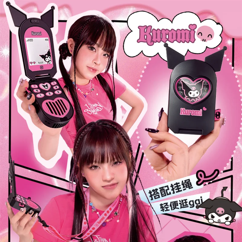 

2023 New Sanrio Kuromi Flip Mobile Phone Fan Anime Cartoon Y2k Kuromi Stickers Kawaii Phone Fan Birthday Gifts For Girlfriend