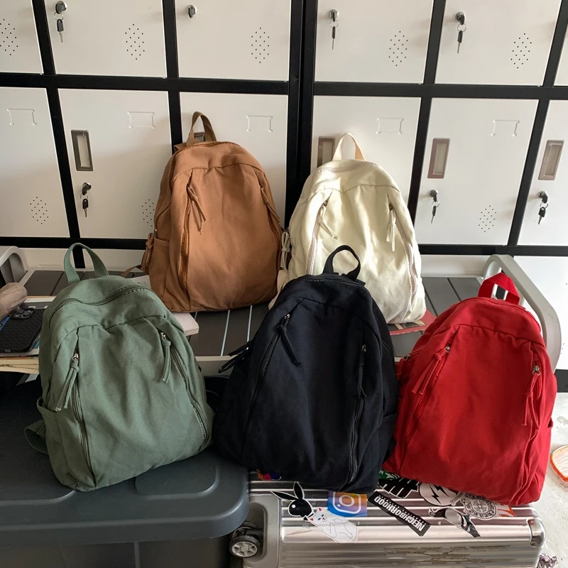 LEFTSIDE Korean Fashion Harajuku Canvas Backpacks for Women 2023 Backpack Light Weight Students Travel Females Back Pack 5