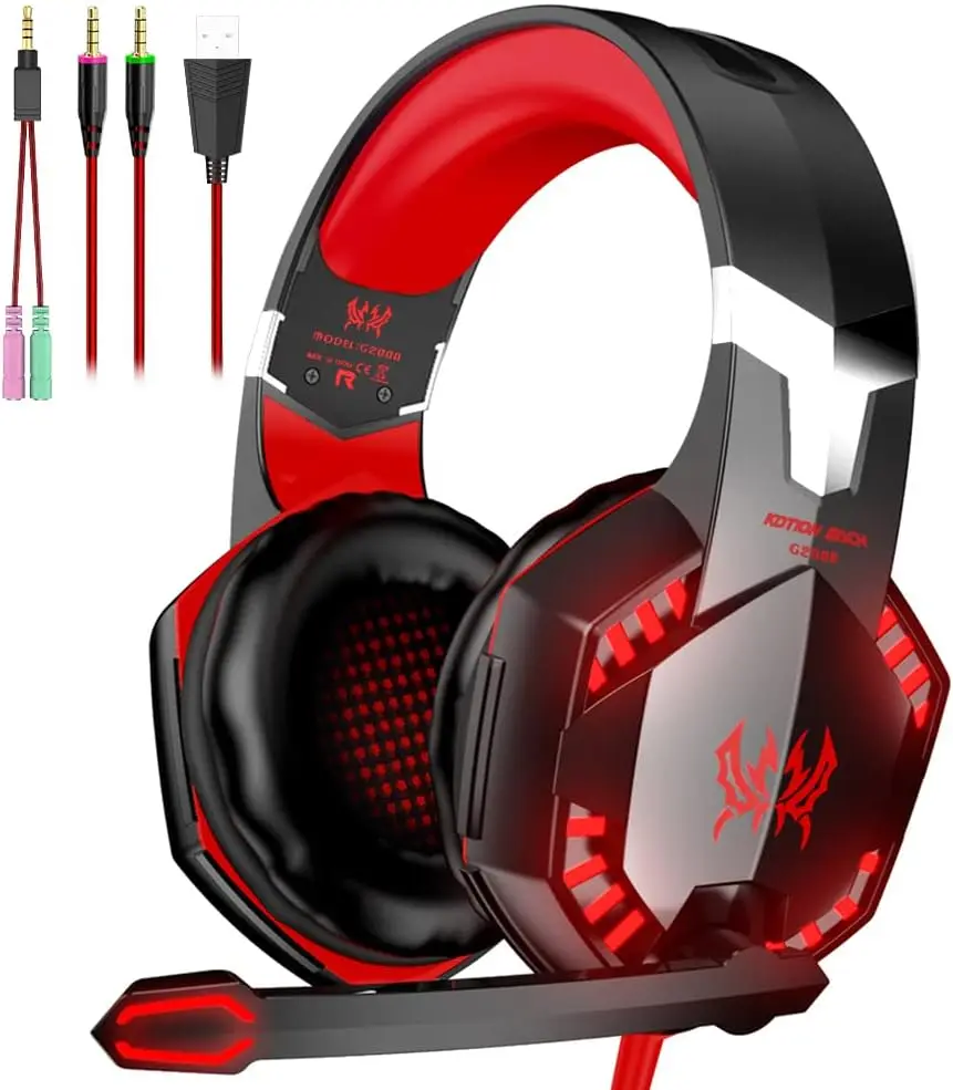 Kotion Pro G2000 3.5Mm Gaming Headset with Rgb Led Lights, Noise Cancelling Mic, Over-Ear Comfort for Pc/ps5/xbox 1