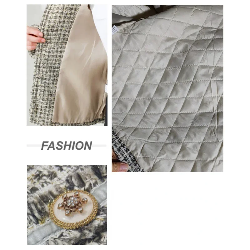 Tweed Plaid Office Lady Coat Women Autumn Basic Slim Korean Vintage Tassels Small Fragrance Casual Short Outside Jacket Winter