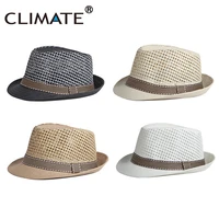 CLIMATE Cool Summer Fedora Retro Cool Men Solid Straw Bowler Hat Cap Vintage Breathable Paper Hat Summer Top Hat Cap for Men 2
