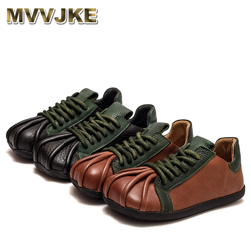 

Туфли женские из натуральной кожи, плоская подошва, круглый носок, на шнуровке, удобные, разные цвета, Ретро стиль, осень