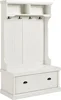 Crosley Furniture Seaside Hall Tree, Entryway Bench with Coat Rack and Shoe Cabinet, Distressed White 1