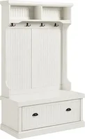 Crosley Furniture Seaside Hall Tree, Entryway Bench with Coat Rack and Shoe Cabinet, Distressed White 1
