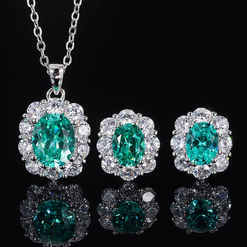 

Elegant Green High Carbon Diamond S925 Sterling Silver Luxury Jewelry Set Pendant Necklace Earrings For Women Free Shipping Gift
