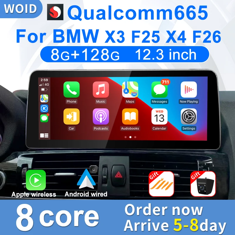 

For BMW X3 F25 X4 F26 ID8 Qualcomm Snapdragon665 12.3 Android12 Auto Radio Car Central Multimedia Player Screen GPS Navi Carpla