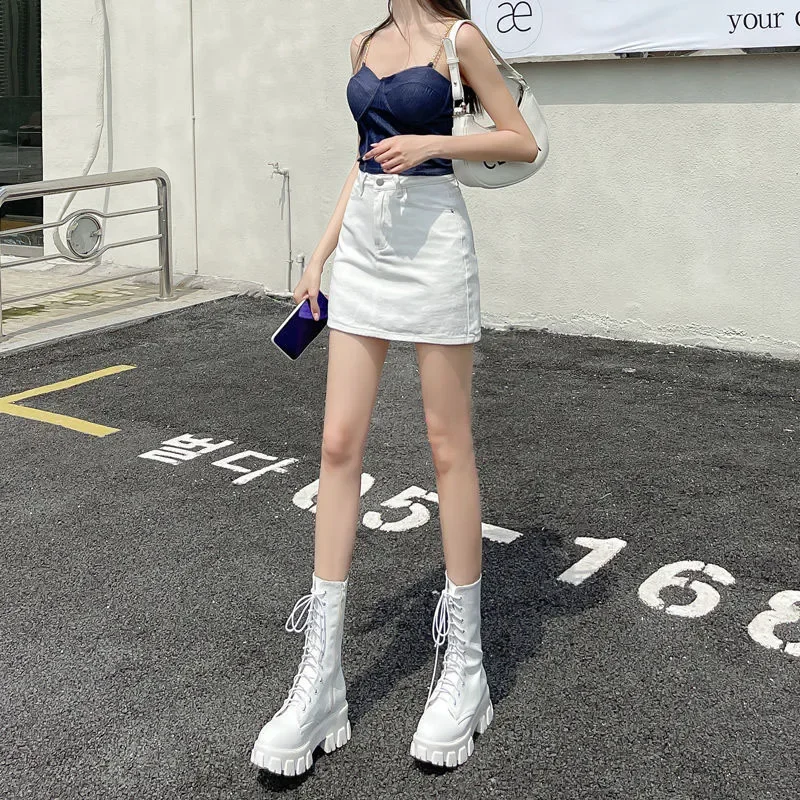 Xpqbb White Denim Skirts Women Spring Summer Korean High Waist Package Hip Skirt Woman Casual Simple Wild Jean Mini Skirts 2