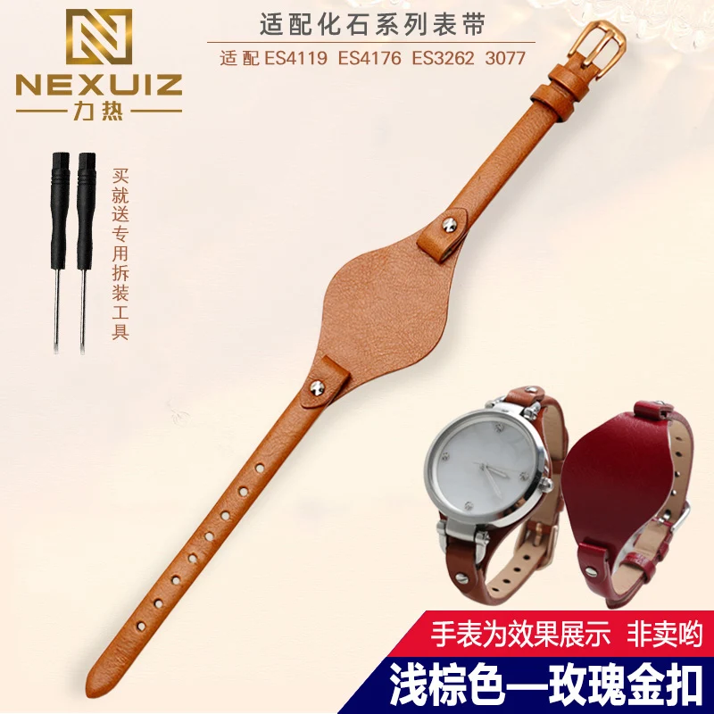 Women's 8mm Genuine Leather Watch Strap – Soft Cowhide Band Bracelet in Stylish Design