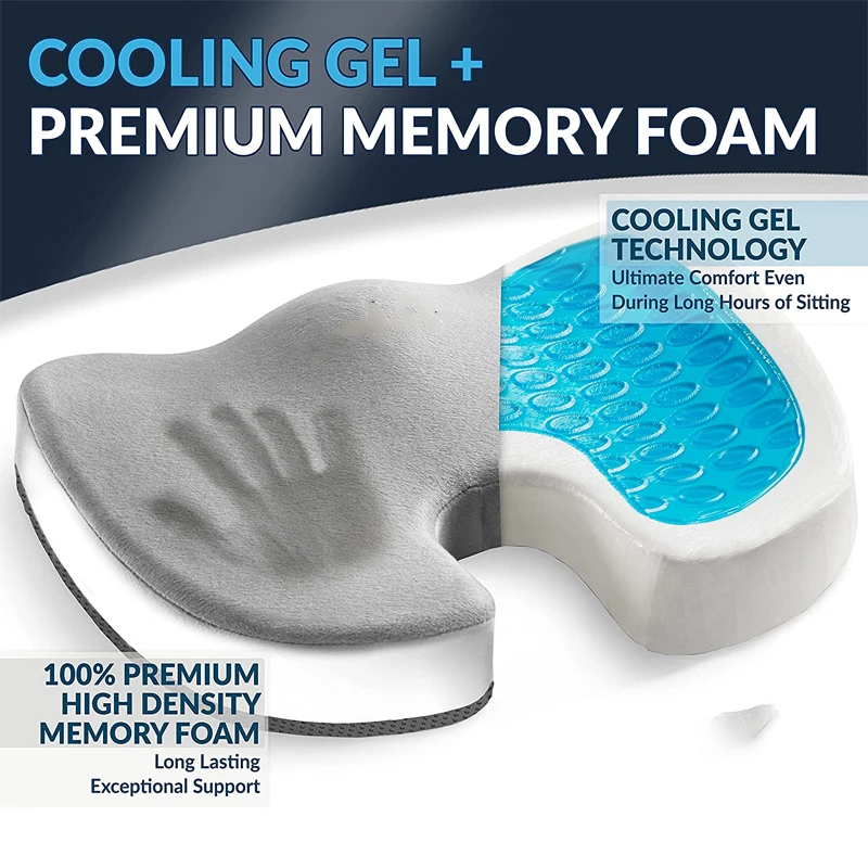 Gel Enhanced Seat Cushion,Non-Slip Orthopedic Gel & Memory Foam Coccyx Cushion for Tailbone Pain, Office Chair Car Seat Cushion