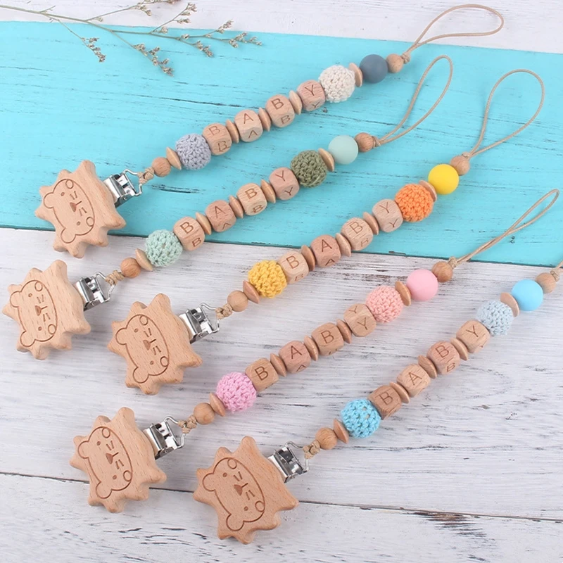 

Baby Pacifier Clip Teething Toy for Boy Girl Unisex Wool Lion Crochet Bead for Infant 0-6-12 Month